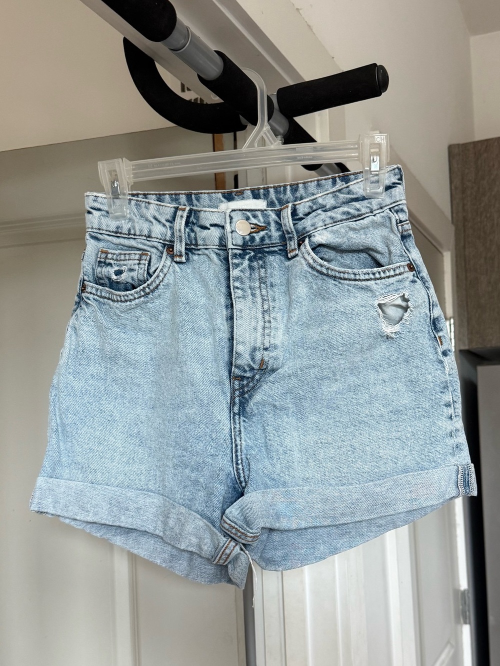 H&M Light Blue High-Rise Rolled Hem Denim Shorts